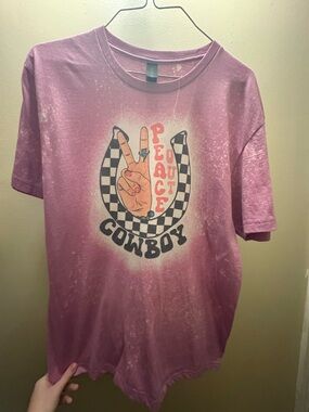 Women’s Pink Peace Cowboy bleached Graphic Tee